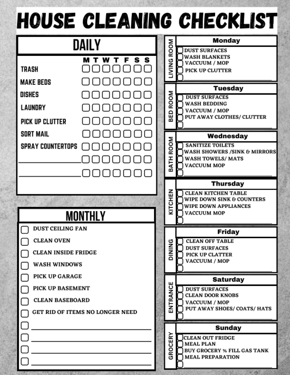 House Cleaning Schedule for Domestic Workers PDF
